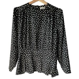Women's ARGENTI BOUTIQUE blouse print point top black & white casual button 10.